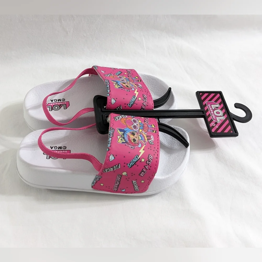 L.O.L. Surprise! Toddler Girls Pink & White Strap Slide Sandals, Size 7, NEW